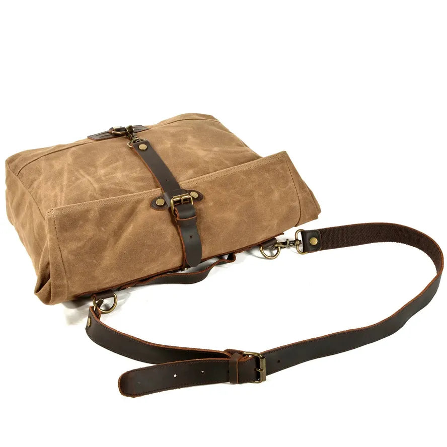 KTX-155603 Waterproof Motorcycle Side Backpack – Vintage Canvas Saddle Bag with Multiple Pockets and Zipper Closure