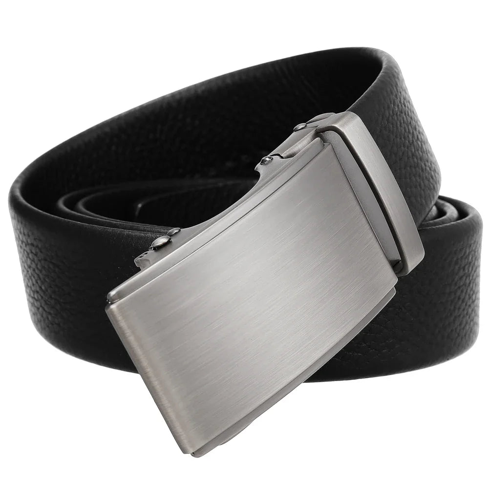 HKM-192659 Men's Automatic Buckle Belt with Zinc Alloy Buckle and First Layer Cowhide Leather