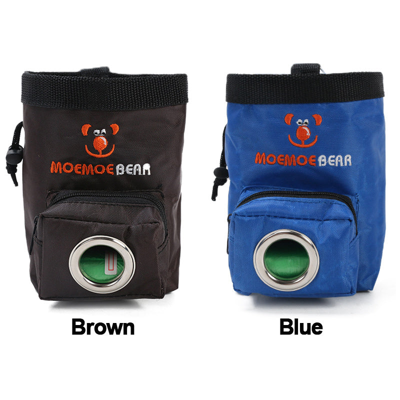 JMT-289418 Pet Training Feeding Bag - Durable Oxford Cloth Snack Pocket in Brown and Blue, 15x9.5x10.5cm