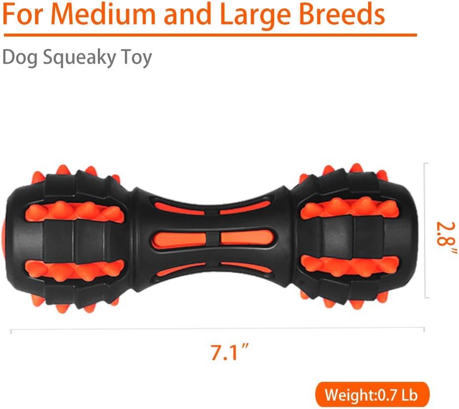 HKM-725651 Durable Dumbbell Dog Chew Toy for Medium to Large Breeds - Indestructible Squeaky Rubber for Aggressive Chewers