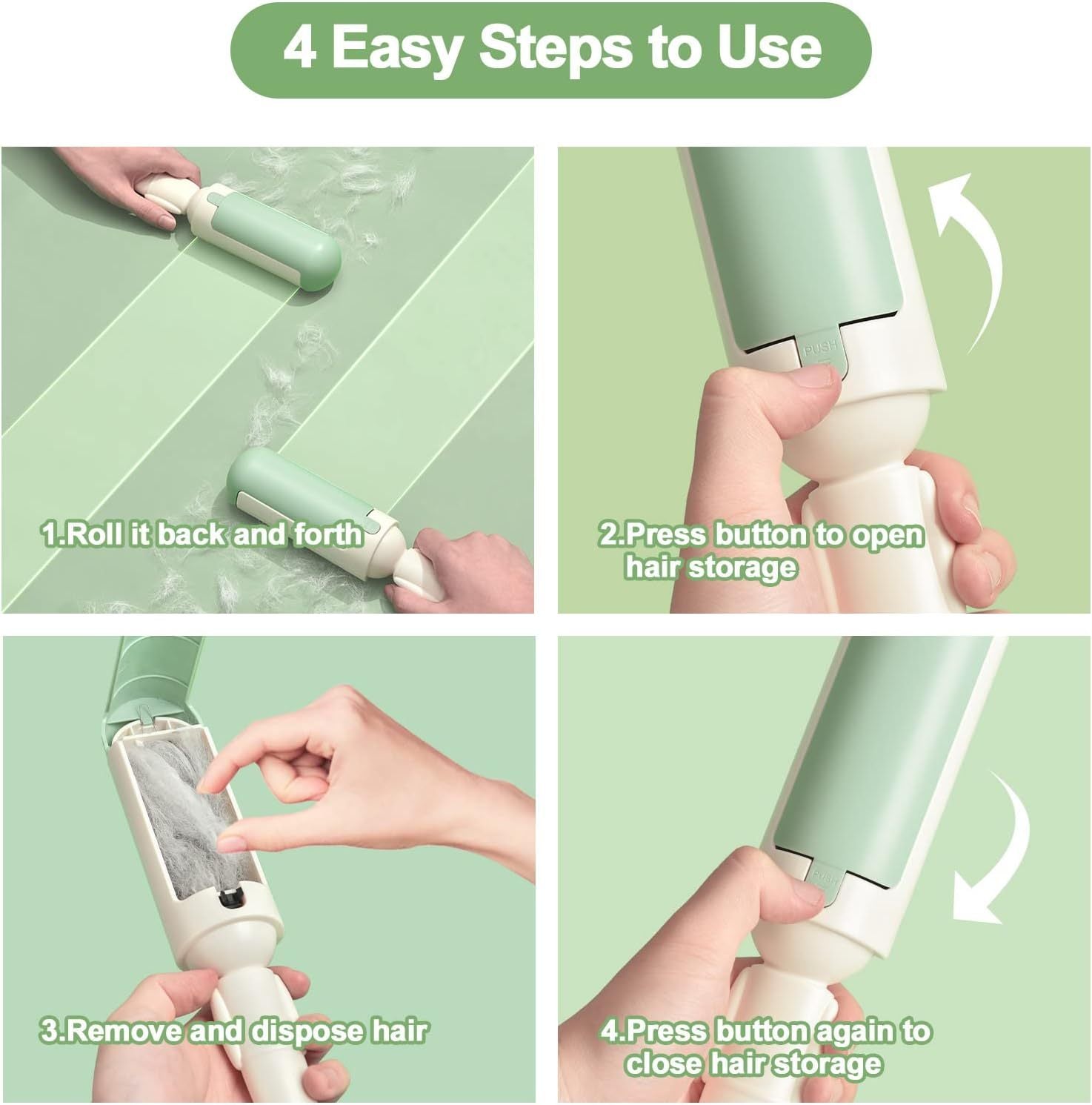 HKM-675475 Reusable Pet Hair Remover Roller with Non-Slip Handle and Self-Cleaning Base for Easy Fur Removal from Furniture and Car Seats