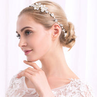 HKM-507859 Handmade Pearl Headband with Plaid Design for Women in White Color