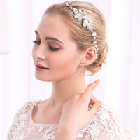 HKM-507859 Handmade Pearl Headband with Plaid Design for Women in White Color