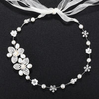 HKM-507859 Handmade Pearl Headband with Plaid Design for Women in White Color