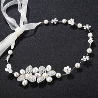 HKM-507859 Handmade Pearl Headband with Plaid Design for Women in White Color