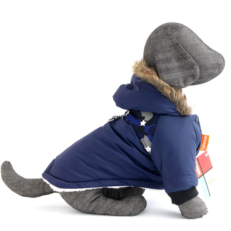 HKM-605651 Warm Cotton Hoodie Vest for Dogs ¨C Two-Legged Plush Jacket for Autumn and Winter