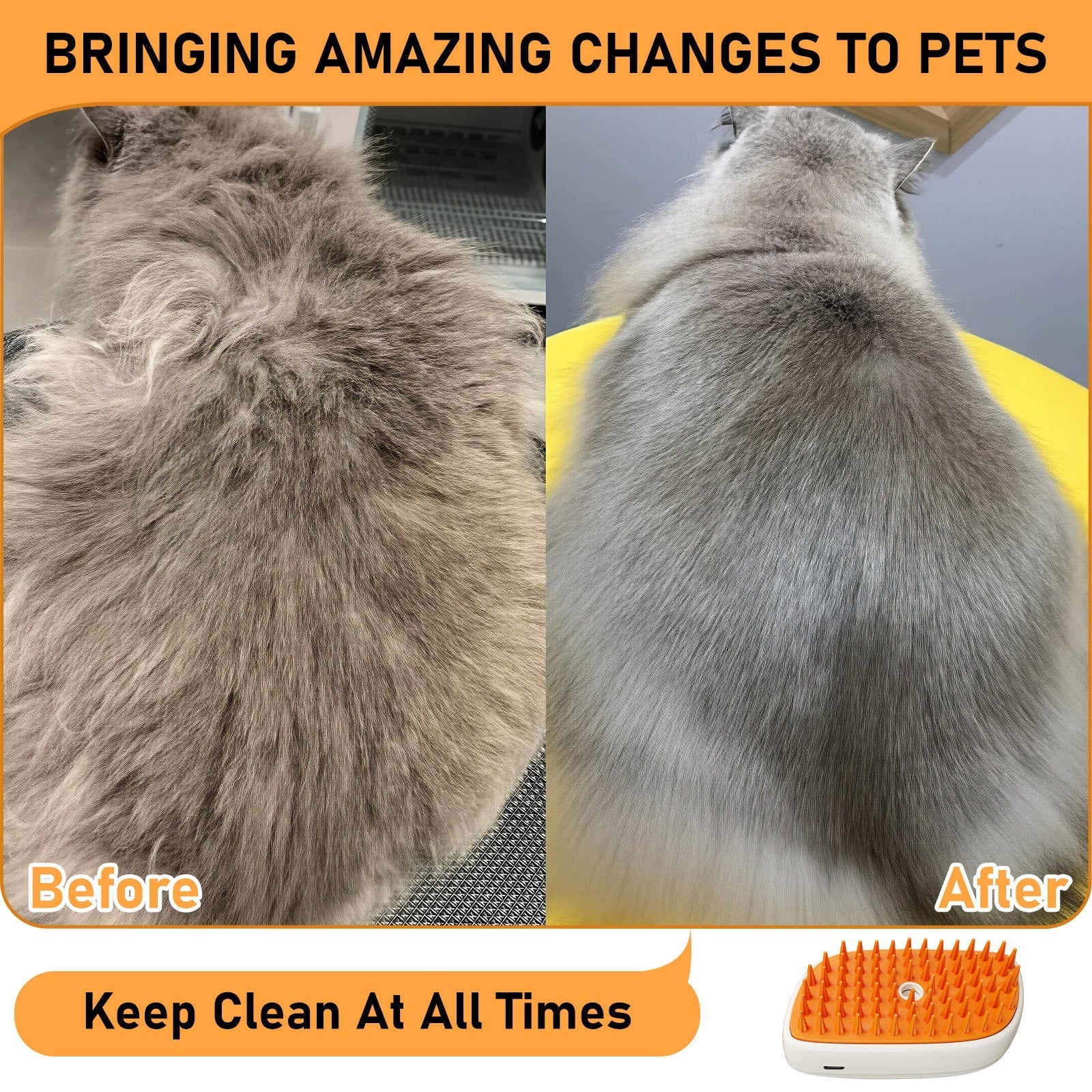 HKM-131923 4-in-1 Cat and Dog Grooming Brush with Steam, Anti-Static Shedding Comb, and Water Mist for Indoor Grooming