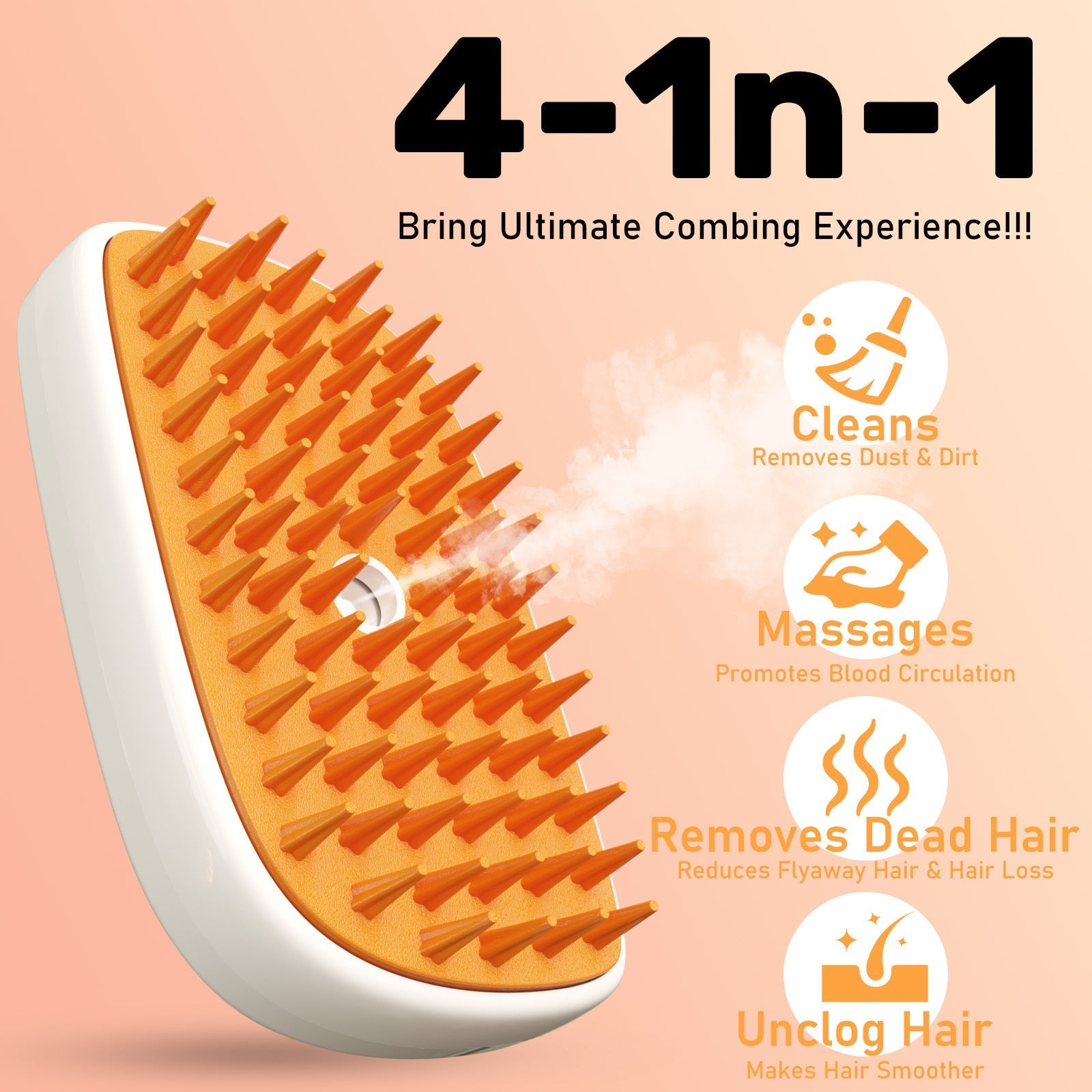HKM-131923 4-in-1 Cat and Dog Grooming Brush with Steam, Anti-Static Shedding Comb, and Water Mist for Indoor Grooming