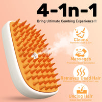 HKM-131923 4-in-1 Cat and Dog Grooming Brush with Steam, Anti-Static Shedding Comb, and Water Mist for Indoor Grooming