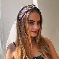 HKM-441171 Retro Style Imitation Pearl Press Hair Headband for Women, Fabric and Alloy, Available in Brown and Gray