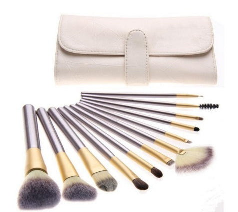 HKM-917523 Persian Makeup Brush Set - Rice White Brushes with Champagne Color Handles