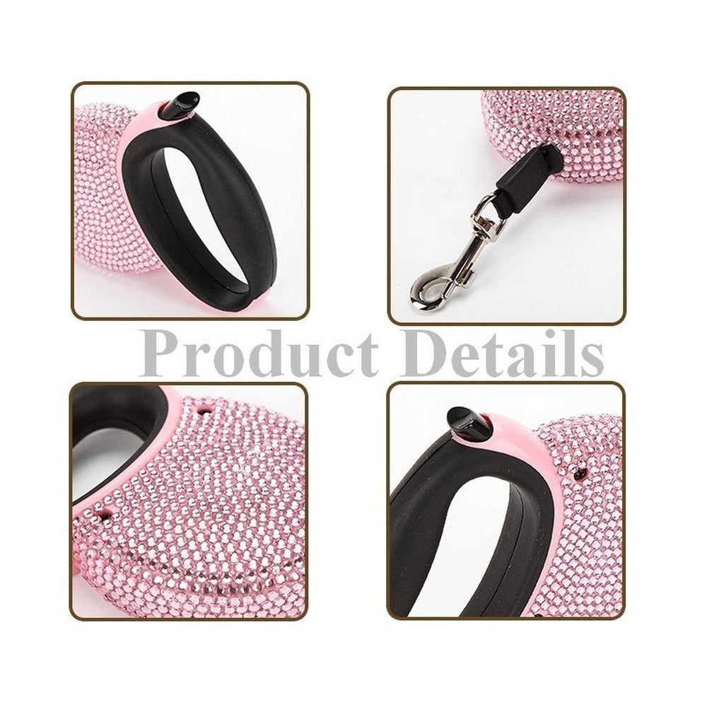 HKM-626707 Diamond-Studded Telescopic Dog Exercise Tract with 3m Flat Belt for Small Pets Under 15kg