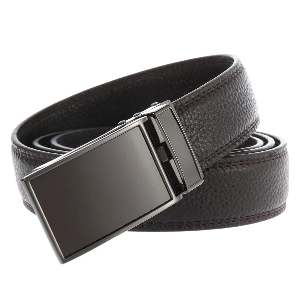 HKM-052691 Men's Genuine Leather Automatic Buckle Belt - Black Business Classic Style