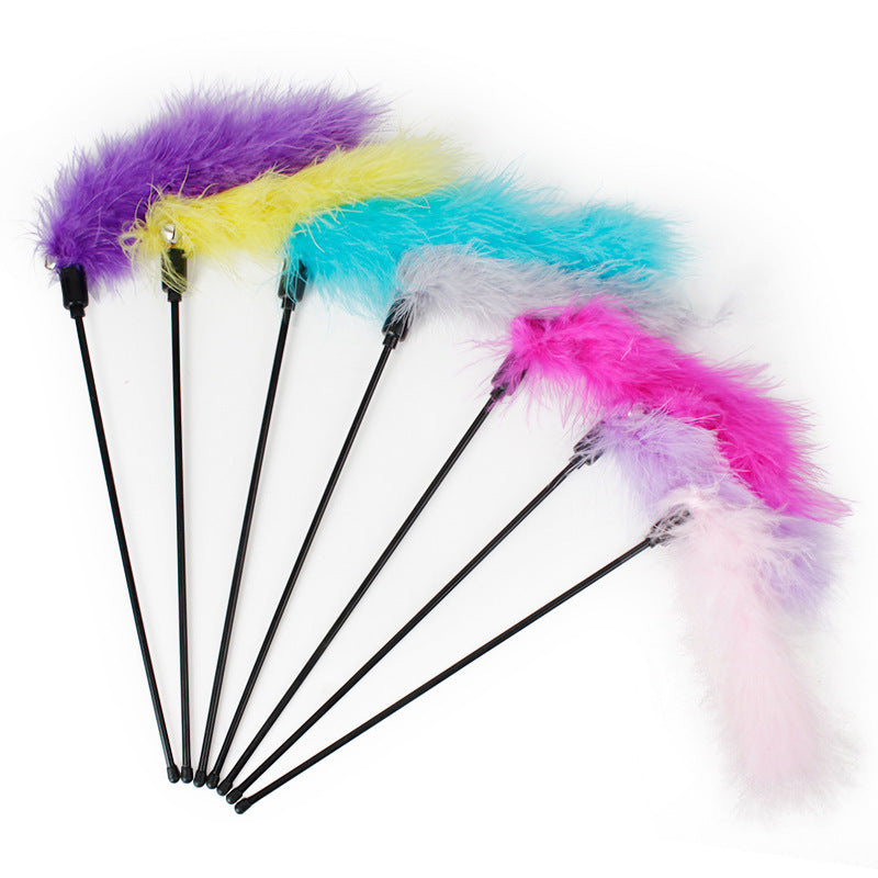 HKM-032915 Colorful Short Plush Cat Teaser Stick - 26x15cm Fun Interactive Toy