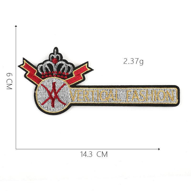 KTX-317587 Customizable Cartoon Crown Cloth Sticker Badge for Clothing Accessories - Polyester Twill with Hot Melt Adhesive, 5.1x10.8cm