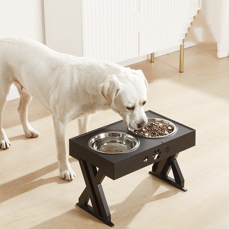 JMT-296330 Adjustable Height Stainless Steel Pet Food and Water Bowl - Black and Gray Options