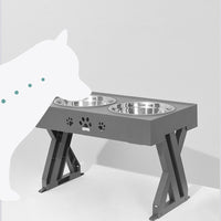 HKM-813395 Adjustable Height Stainless Steel Pet Food and Water Bowl - Black and Gray Options