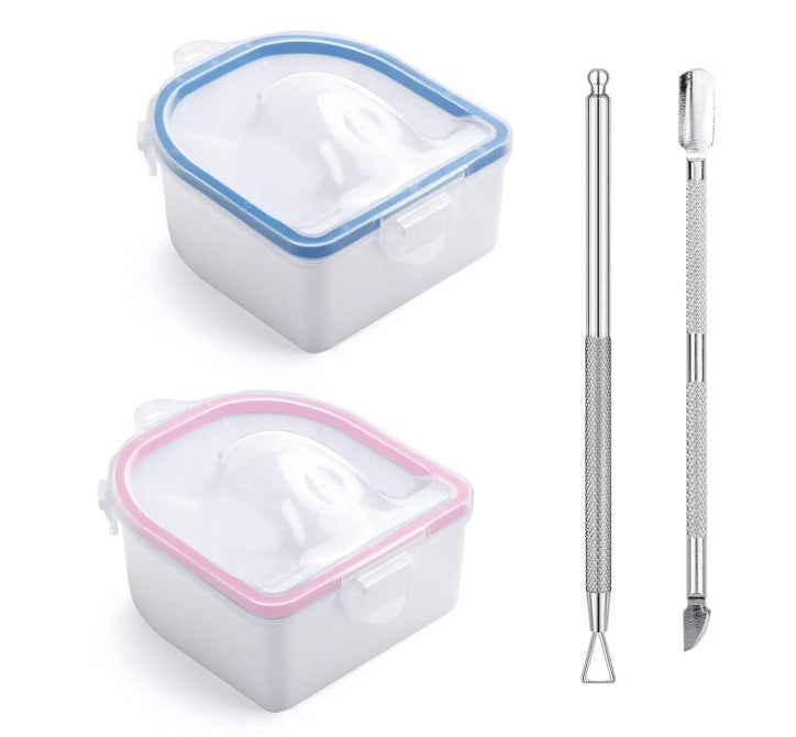 HKM-316755 Double Layer Manicure Tool Set with Nail Soaking Bowl and Removers - Available in Multiple Colors