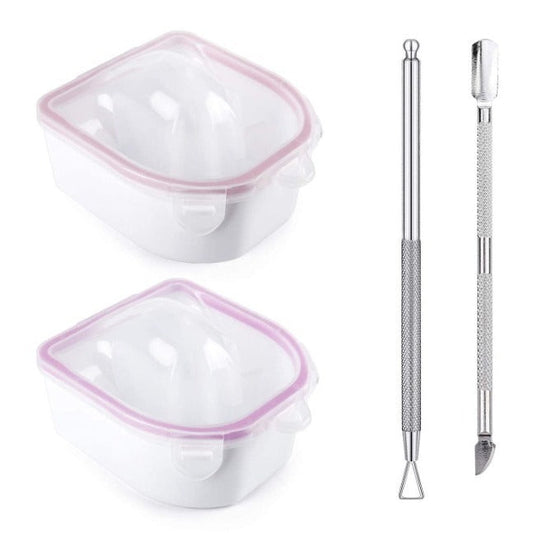 HKM-316755 Double Layer Manicure Tool Set with Nail Soaking Bowl and Removers - Available in Multiple Colors