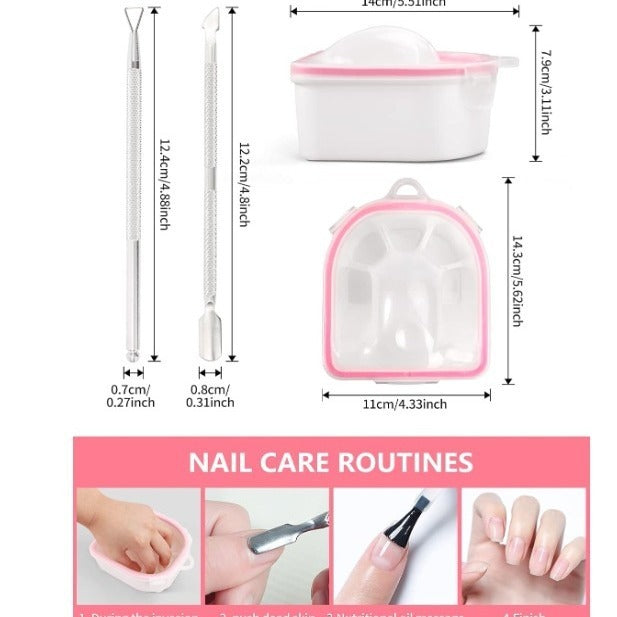 HKM-316755 Double Layer Manicure Tool Set with Nail Soaking Bowl and Removers - Available in Multiple Colors