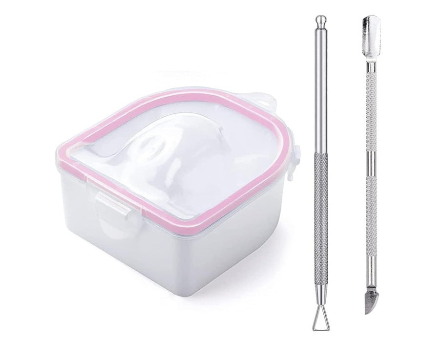 HKM-316755 Double Layer Manicure Tool Set with Nail Soaking Bowl and Removers - Available in Multiple Colors