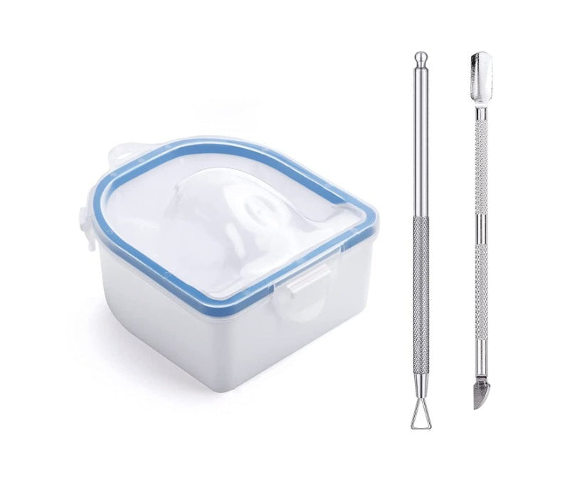 HKM-316755 Double Layer Manicure Tool Set with Nail Soaking Bowl and Removers - Available in Multiple Colors