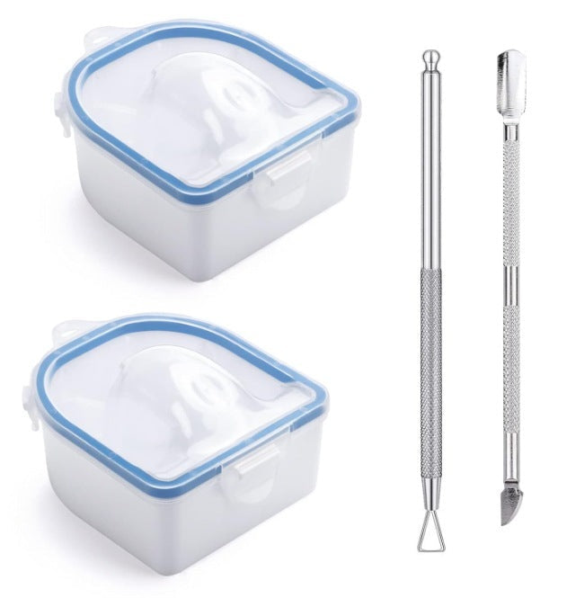 HKM-316755 Double Layer Manicure Tool Set with Nail Soaking Bowl and Removers - Available in Multiple Colors