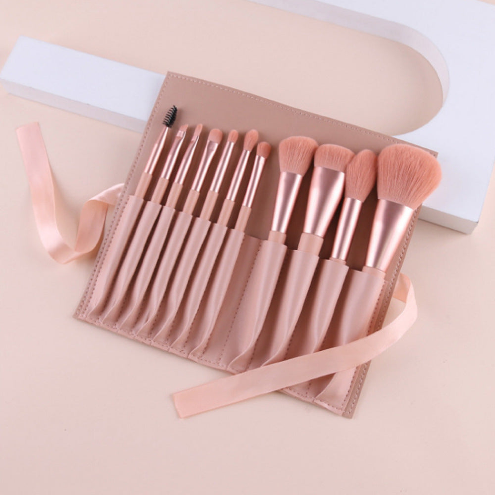 HKM-964947 12-Piece Makeup Brush Set with Long Wooden Handles and Man-Made Fiber Brush Heads