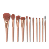 HKM-964947 12-Piece Makeup Brush Set with Long Wooden Handles and Man-Made Fiber Brush Heads