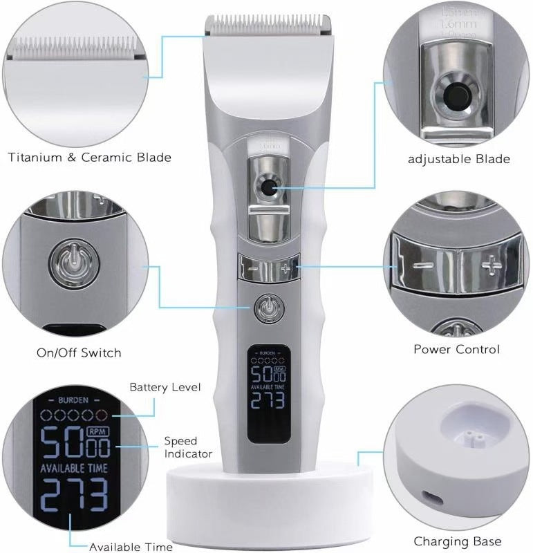 HKM-233683 Rechargeable LCD Display Hair Clipper with Five-Speed Control and Fine Adjustment