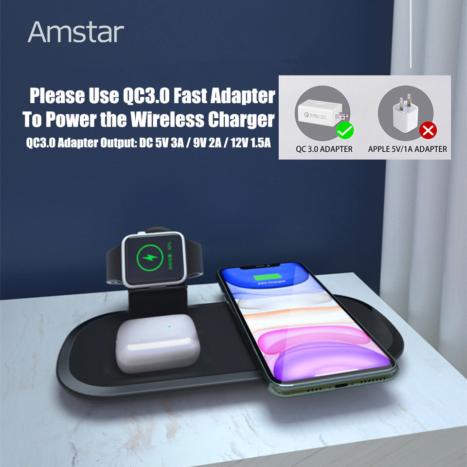 KTX-366483 Three-in-One Wireless Charger for Headphones and Watch - Fast Charge, Multi-Device Compatibility, Black or White Color Options