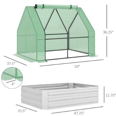 HKM-321043 Galvanized Raised Garden Bed with Mini Greenhouse Cover and Roll-Up Windows for Growing Plants, 50 x 37.5 x 36.25 Inches, Green