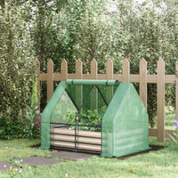 HKM-321043 Galvanized Raised Garden Bed with Mini Greenhouse Cover and Roll-Up Windows for Growing Plants, 50 x 37.5 x 36.25 Inches, Green