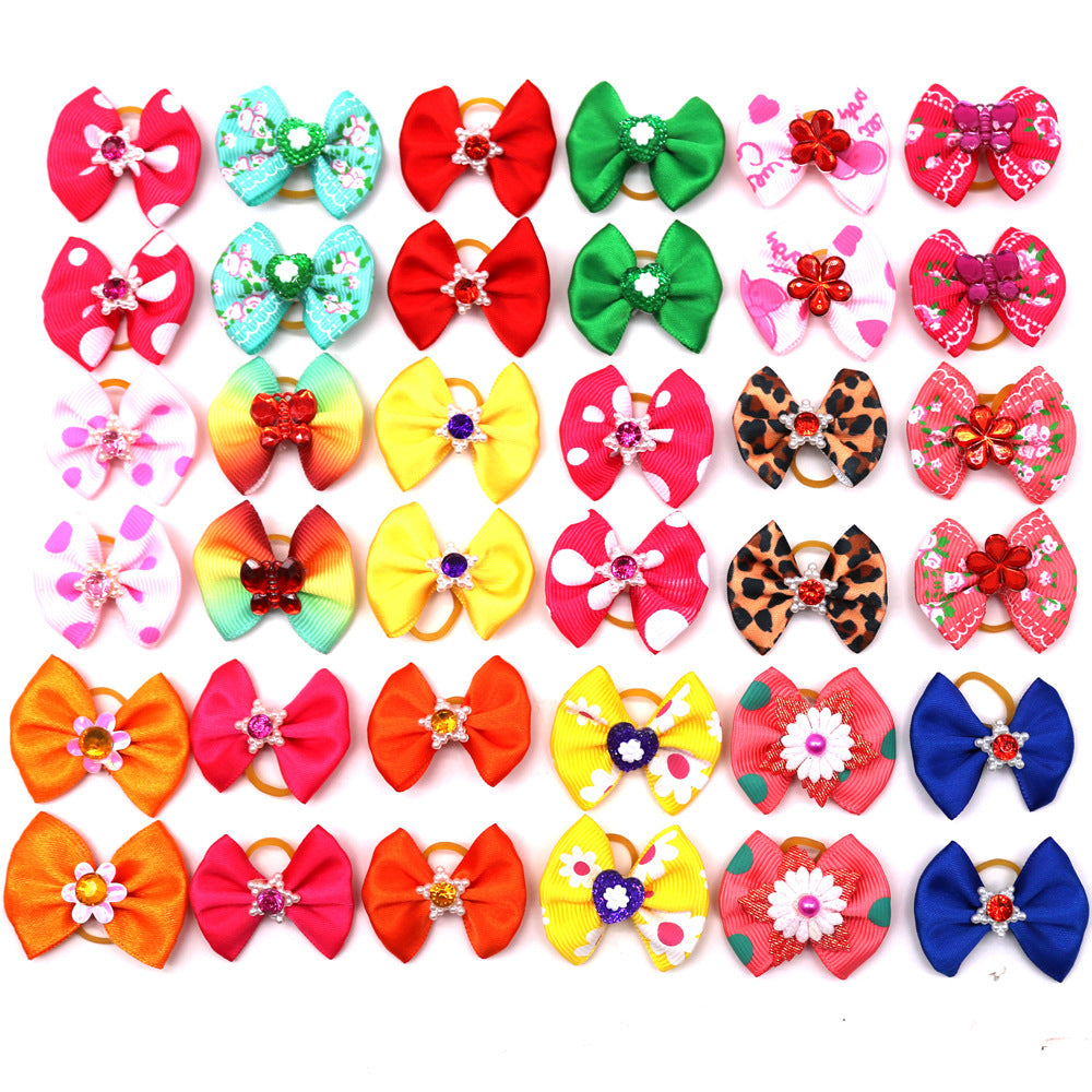 HKM-848851 Pet Hair Bow Accessories with Rubber Band for Dogs and Cats - Pack of 50 Floral Hair Scrunchies