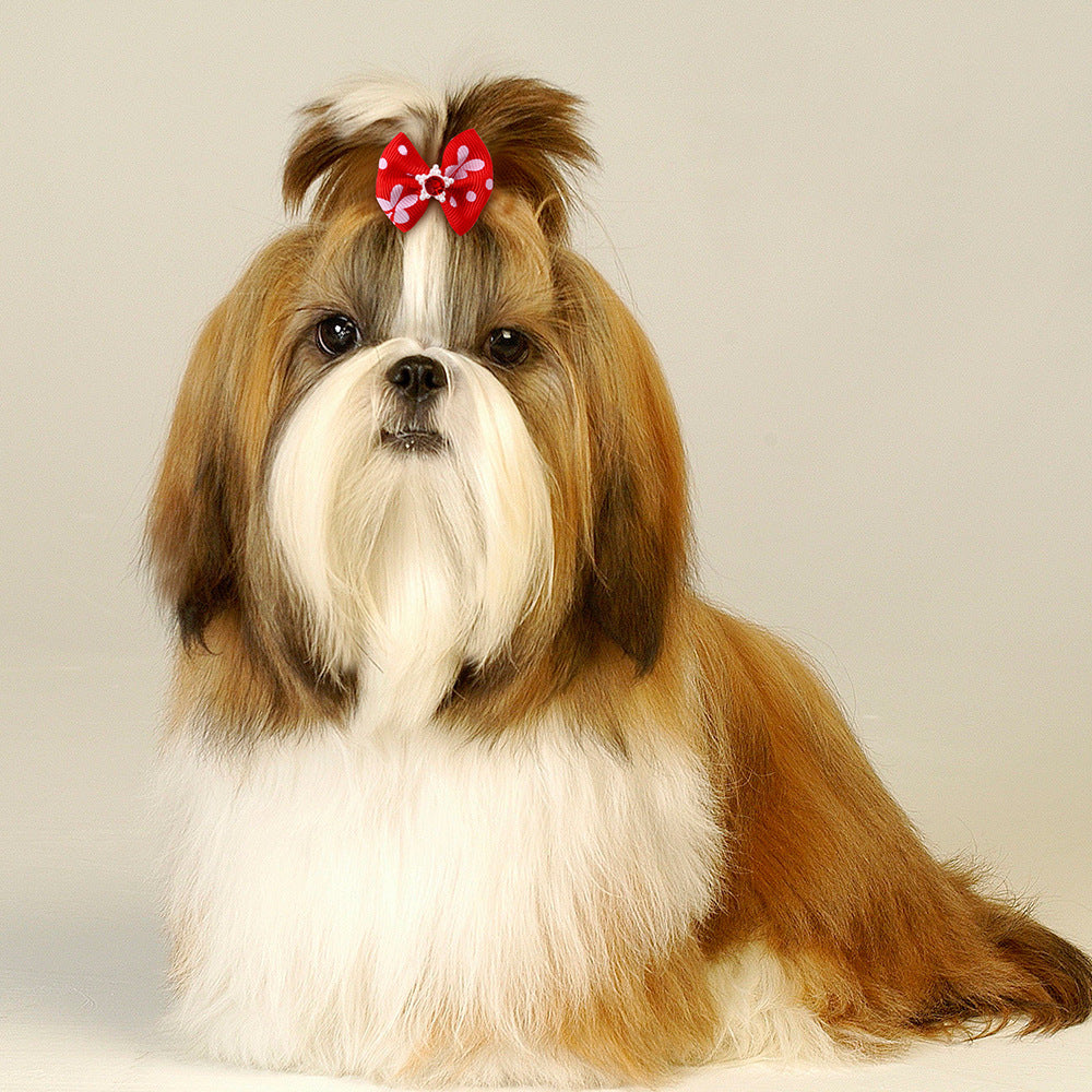 HKM-848851 Pet Hair Bow Accessories with Rubber Band for Dogs and Cats - Pack of 50 Floral Hair Scrunchies