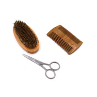 HKM-888403 Six-Piece Natural Beard Care Set with Oil, Cream, Brush, Comb, Shears, and Bag