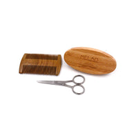 HKM-888403 Six-Piece Natural Beard Care Set with Oil, Cream, Brush, Comb, Shears, and Bag