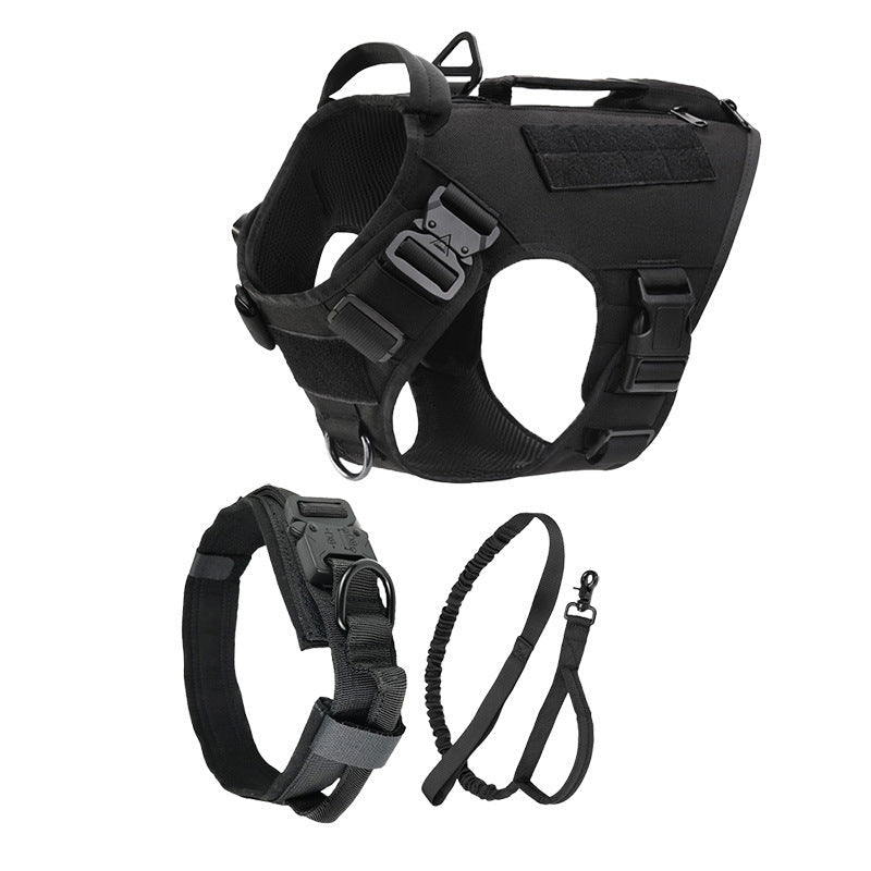 HKM-752339 Tactical Dog Vest for Medium to Large Dogs - Quick Release Chest Strap with Collar and Traction Rope Set