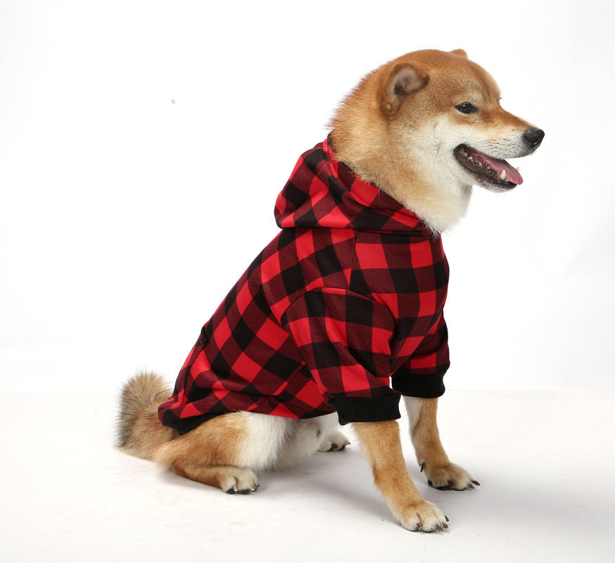 HKM-446931 Thick Fleece-Lined Plaid Hooded Two-Leg Dog Sweater for Winter Wear