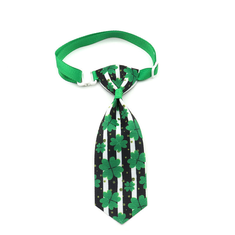 HKM-386643 St. Patrick's Day Adjustable Four-leaf Clover Pet Tie for Festive Celebrations