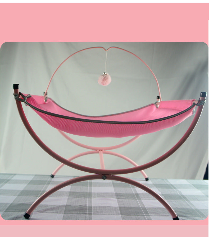 HKM-187667 Cozy Metal Cloth Cat Recliner Bed in Pink and Gray - Soft Nesting Space for Cats