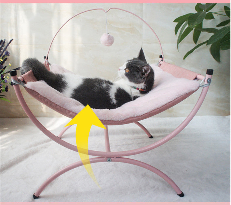 HKM-187667 Cozy Metal Cloth Cat Recliner Bed in Pink and Gray - Soft Nesting Space for Cats