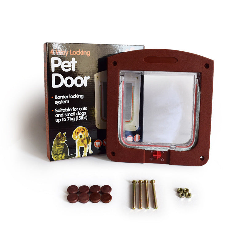 HKM-666707 Intelligent Control Pet Door CF02 for Small Dogs and Cats - White/Brown, ABS and Acrylic Materials