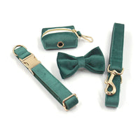 HKM-439315 Christmas Green Velvet Dog Collar with Gold Buckle and Leash Set