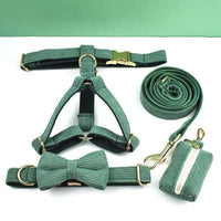 HKM-439315 Christmas Green Velvet Dog Collar with Gold Buckle and Leash Set