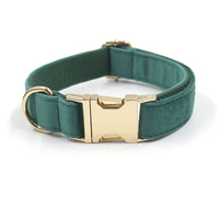 HKM-439315 Christmas Green Velvet Dog Collar with Gold Buckle and Leash Set