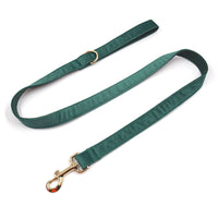 HKM-439315 Christmas Green Velvet Dog Collar with Gold Buckle and Leash Set