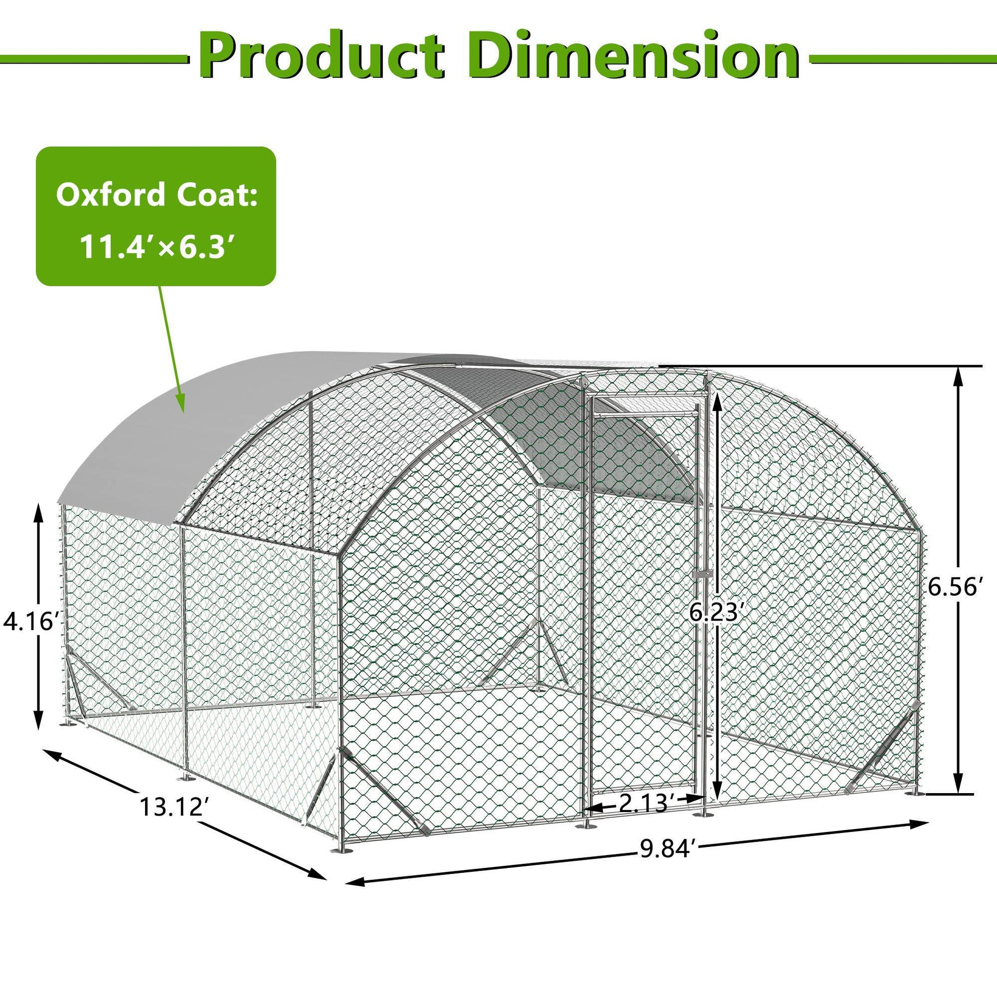 HKM-186515 Large Metal Chicken Coop with Waterproof and UV-Resistant Cover, Walk-In Chicken Run for Outdoor Use - 9.84 x 13.12 x 6.56 Ft