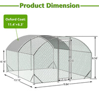 HKM-186515 Large Metal Chicken Coop with Waterproof and UV-Resistant Cover, Walk-In Chicken Run for Outdoor Use - 9.84 x 13.12 x 6.56 Ft