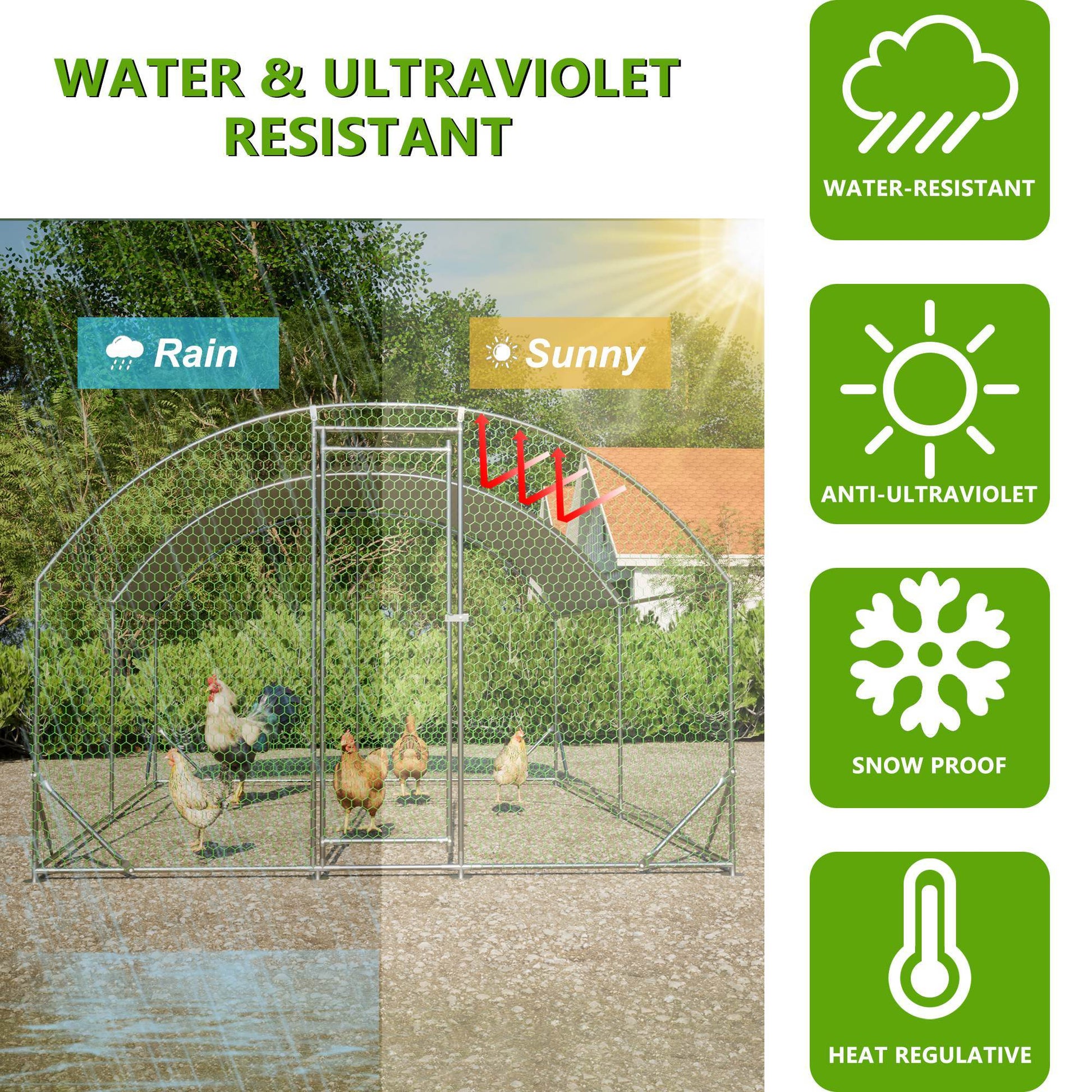 HKM-186515 Large Metal Chicken Coop with Waterproof and UV-Resistant Cover, Walk-In Chicken Run for Outdoor Use - 9.84 x 13.12 x 6.56 Ft